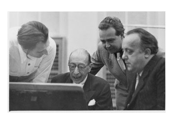 Nr. 256 v.l.n.r. (x), Igor Strawinsky, Rudolf Alberth, Karl Amadeus Hartmann. München. 1958. Foto privat ©Hartmann-Gesellschaft