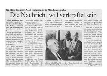 Nr. 385 Adolf Hartmann im Zeitungsartikel. Ort und Dat. unb. Foto privat © Karl Amadeus Hartmann-Gesellschaft